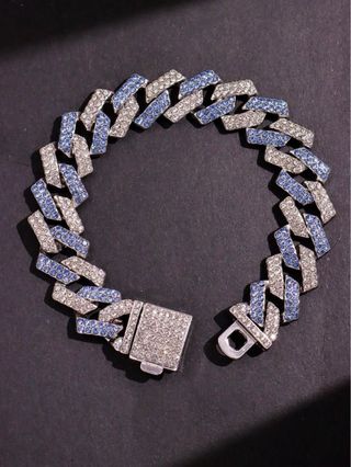 Pulsera Cubana con Cristales Azules y Plateados