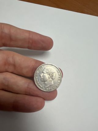 Moneda 2 Pesetas Plata Alfonso XII 1881 #7