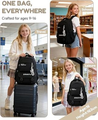 Amythe mochila niña 15.6'' Negra impermeable