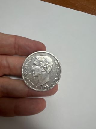 Moneda 5 Pesetas Plata Alfonso XII 1876 #8