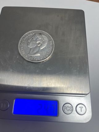 Moneda 5 Pesetas Plata Alfonso XII 1876 #8