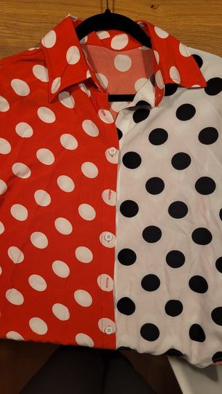 Camisa lunares bicolor roja y blanca