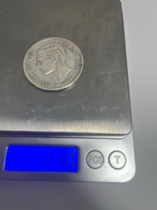 Moneda 5 Pesetas Plata Alfonso XII 1877 #9