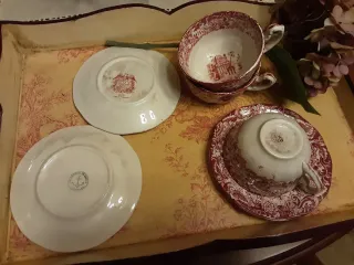 Juego 3 Tazas te Antiguas Cartuja Sevilla con Plat