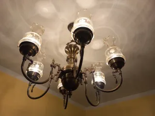 Lámpara de techo 6 brazos metal y cristal