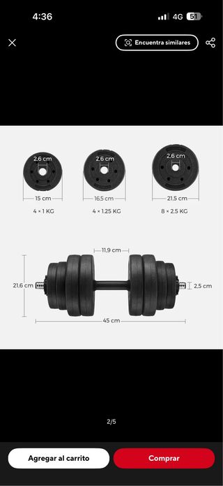 Pesas ajustables con discos (varios pesos) de 15Kg