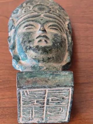 Sello chino cabeza Buda bronce