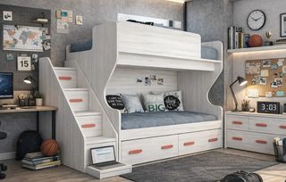 LITERA DE MADERA CON 3 CAJONES Y ESCALERA LIDER 28