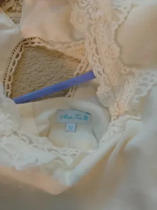 Vestido comunión blanco roto y verde agua