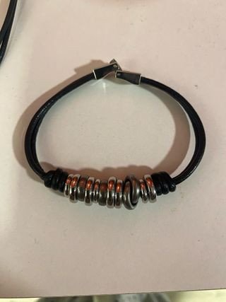 Conjunto bisutería caballero cuero y plata