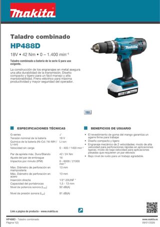 Taladro Makita HP488D + Accesorios-NUEVO