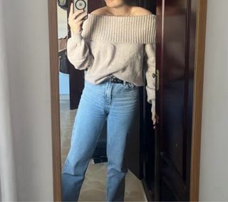 Jersey beige/de punto off-shoulder