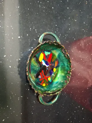 Oferta Bandeja cobre y esmaltes antigua