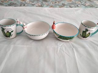 Juego 2 Tazas y 2 Tazones Cerámica Niños