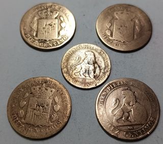 Lote 5 monedas 10 y 5 cent. 1870-1879