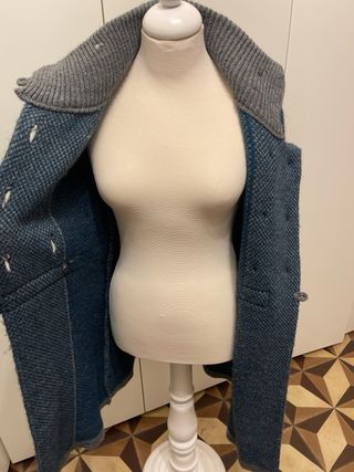 Cappotto donna lana blu e grigio