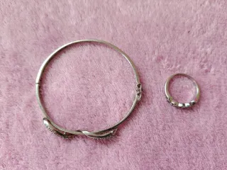 Brazalete y anillo plata pedrería
