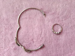 Brazalete y anillo plata pedrería