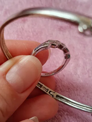 Brazalete y anillo plata pedrería