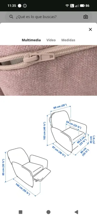 Sillón reclinable Ikea Ekolsund rosa