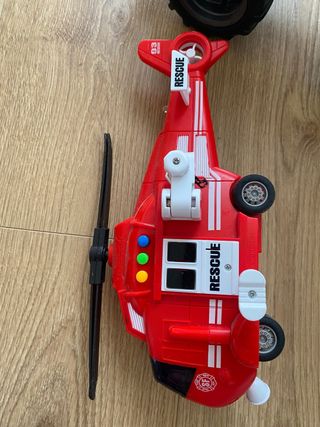 2 Camiones Bomberos y Helicóptero de Juguete