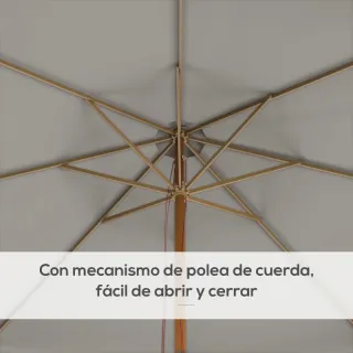 Sombrilla Jardín Ø325cm Polea Madera Gris