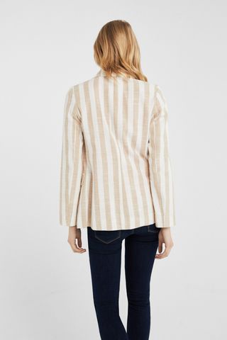 Springfield Blazer Donna Ecru M Lino Righe Collo