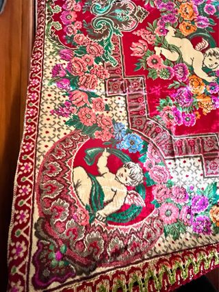 Alfombra Colcha de terciopelo fino con querubines