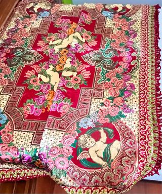 Alfombra Colcha de terciopelo fino con querubines