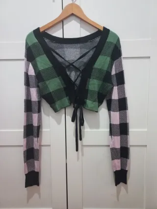 Chaqueta fina cuadros cropped