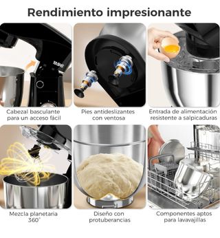 YASHE Batidora Amasadora 1500W, 4,5 + 5L Doble Bol