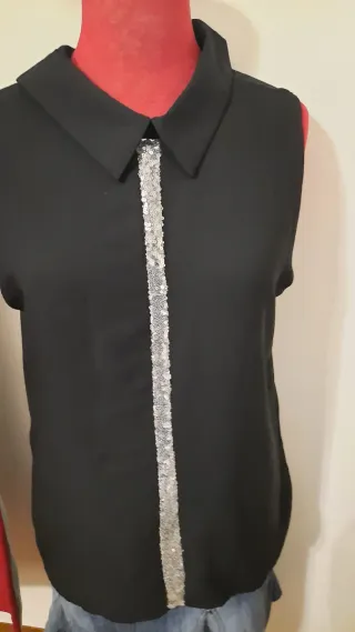 Camicia Smanicata Nera con Strass