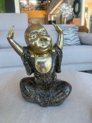 Decoración Monjes Budistas Dorado y Piedra