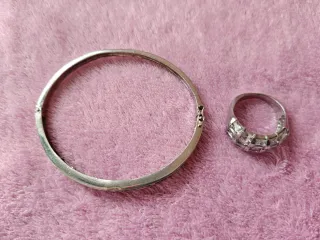 Brazalete y anillo plata con pedrería