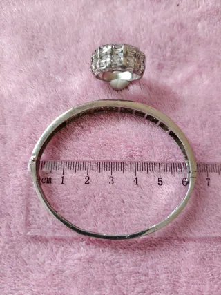 Brazalete y anillo plata con pedrería