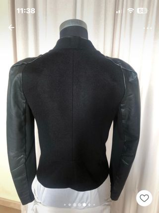 Chaqueta Maje Lana y Cuero Negra