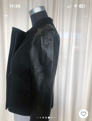 Chaqueta Maje Lana y Cuero Negra