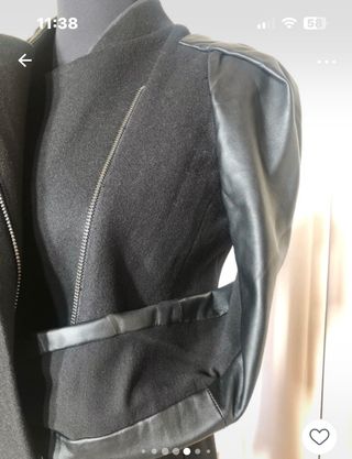 Chaqueta Maje Lana y Cuero Negra