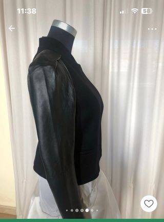 Chaqueta Maje Lana y Cuero Negra