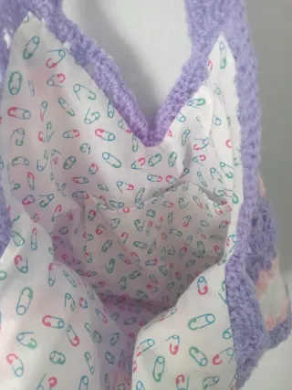 Bolso crochet granny squares lila y rosa