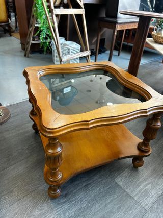 Mesita auxiliar vintage cristal y madera