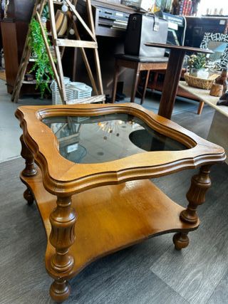 Mesita auxiliar vintage cristal y madera