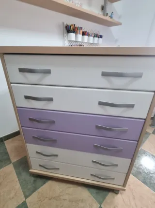 Cómoda 6 cajones madera y plástico