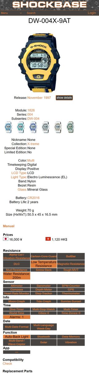 Reloj Casio G-Shock DW-004 1997 Japan