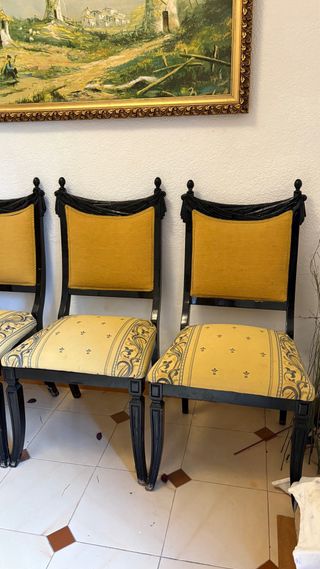 Conjunto 4 sillas madera y tela