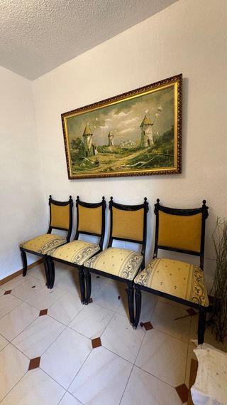 Conjunto 4 sillas madera y tela