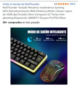 Teclado Mecánico Inalámbrico RedThunder 60%