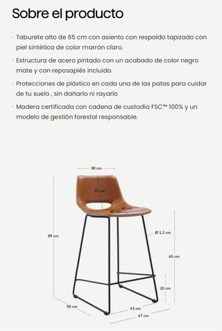 Taburetes Zahara marron 65cm