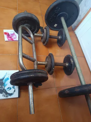 Pesas y barras de gimnasio