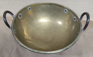 Olla Antigua Latón Asas Hierro Siglo XIX